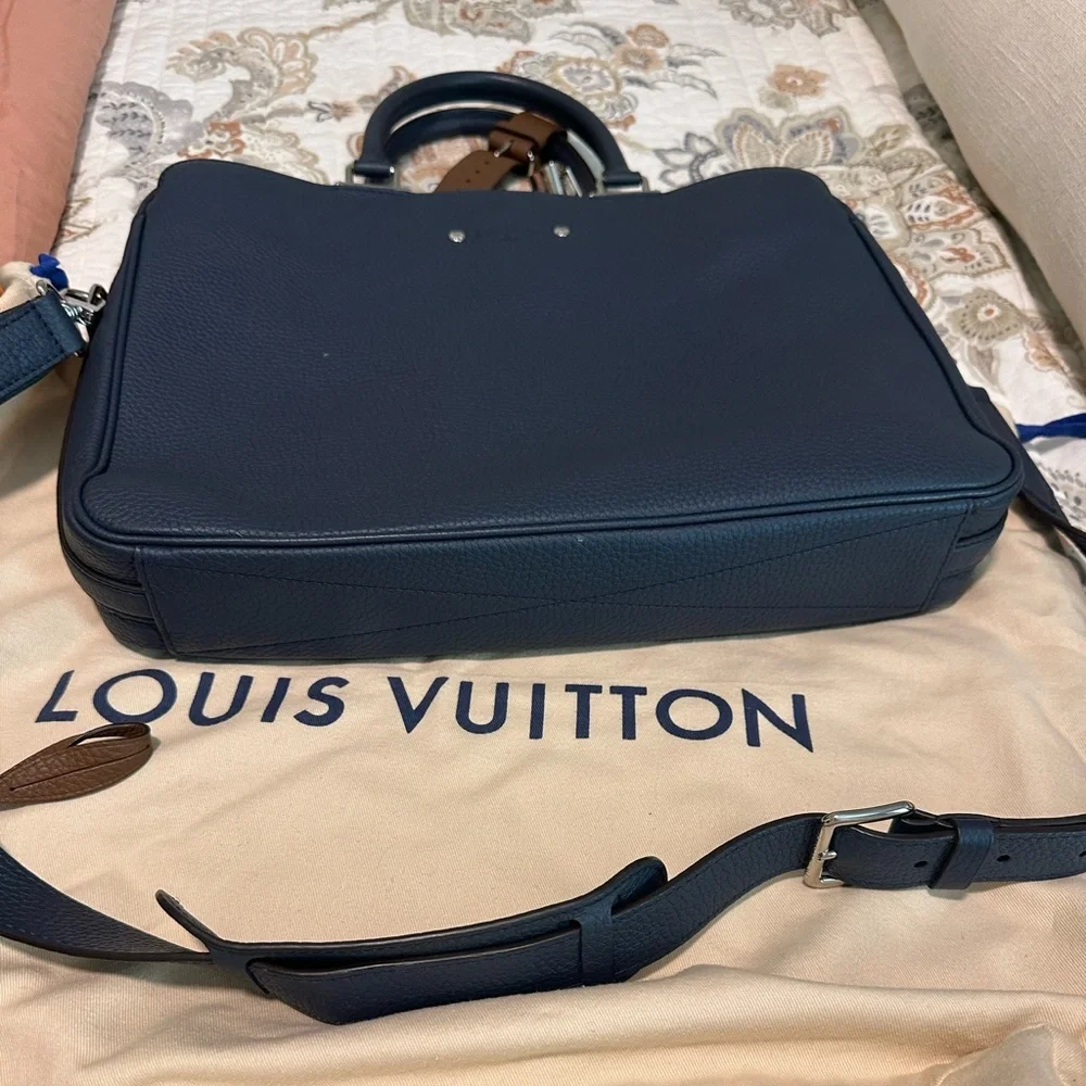 Louis Vuitton Armand Briefcase Mm Taurillon Leather Marine Blue